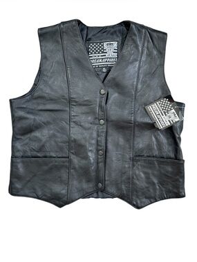 USA BIKERS DREAM APPAREL Women’s Black Leather Snap Vest Size XL NWT